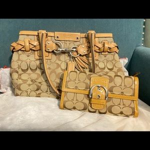 Coach Hampton Logo Satchel & Trifold Wallet in Tan